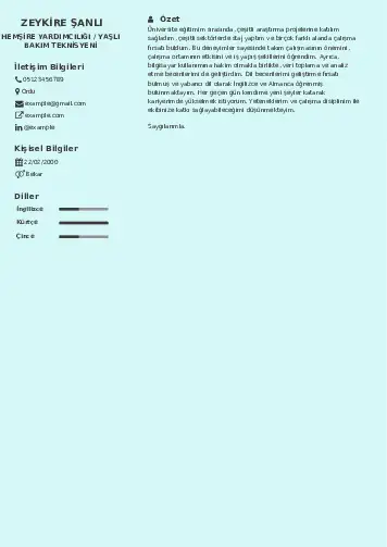 Hasta ve Yaşlı Bakım Elemanı Cv Örnekleri cv indir